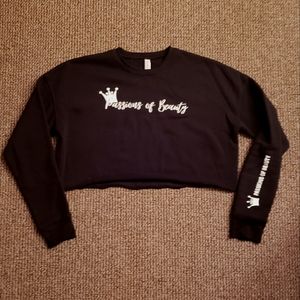 Passions of Beauty Crown Cotton Cropped Soft Cozy Fleece Sweatshirt Black Medium